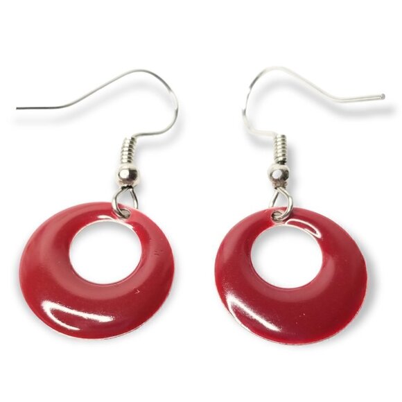 Circle Round Paint Drop Dangle Hanging Earrings - Picture 1 of 6